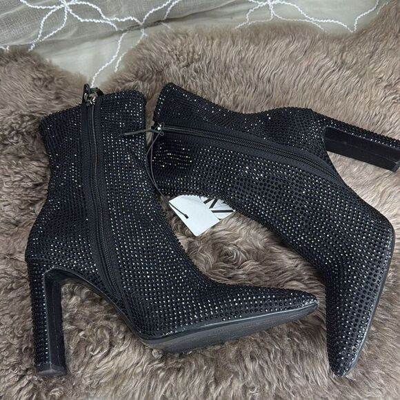 (W2) ZARA‎ Women's Black Rhinestone Heeled Ankle Boots Size 37/6.5US - Picture 7 of 12